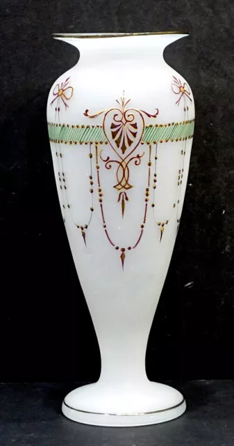 1800s Antique BRISTOL GLASS Victorian OPALINE Milk Glass ART NOUVEAU 12" Vase