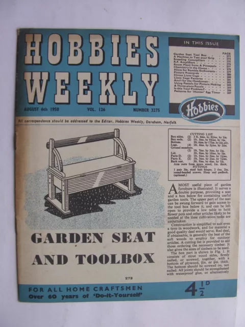 HOBBIES WEEKLY 1958 3275 RF Amplifiers Garden Seat Breeding Caterpillars Benzene