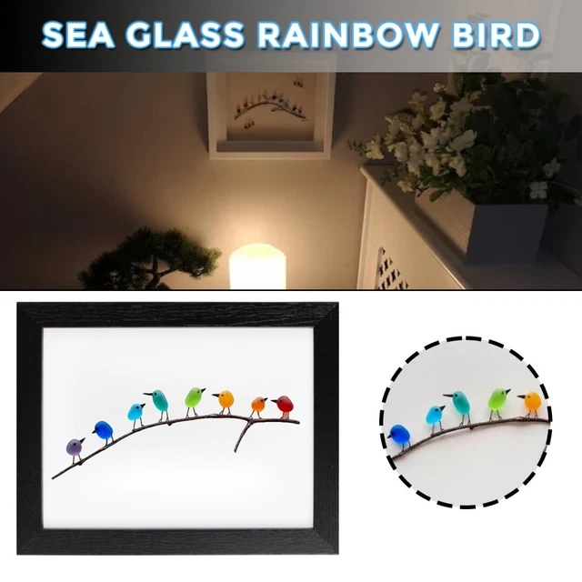 Sea Glass Rainbow Birds Wall Art Decor for Home Bedroom Living Room U