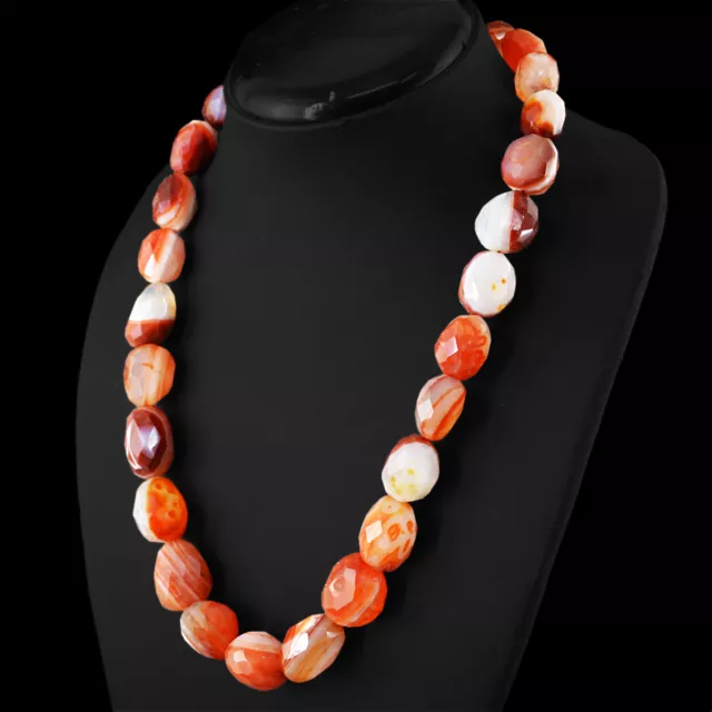 Amazing 710.00 Cts Natural Faceted Rich Orange Agate Beads Necklace (Rs) 2