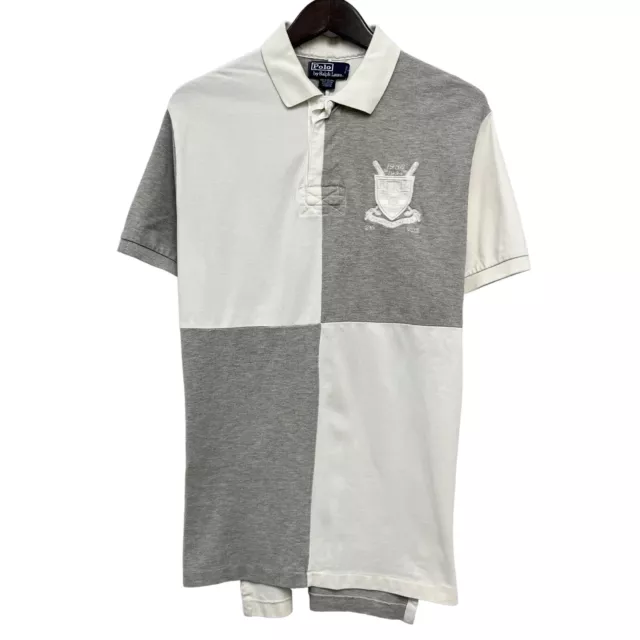 Polo Ralph Lauren Mens Polo Shirt Cream/Gray Colorblock Cricket Rugby Crest Sz M