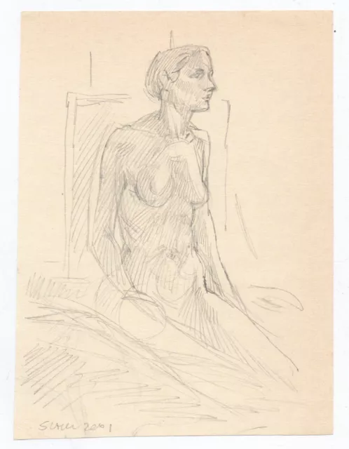 Original Miriam Slater Graphite Pencil Nude Female Figure Drawing