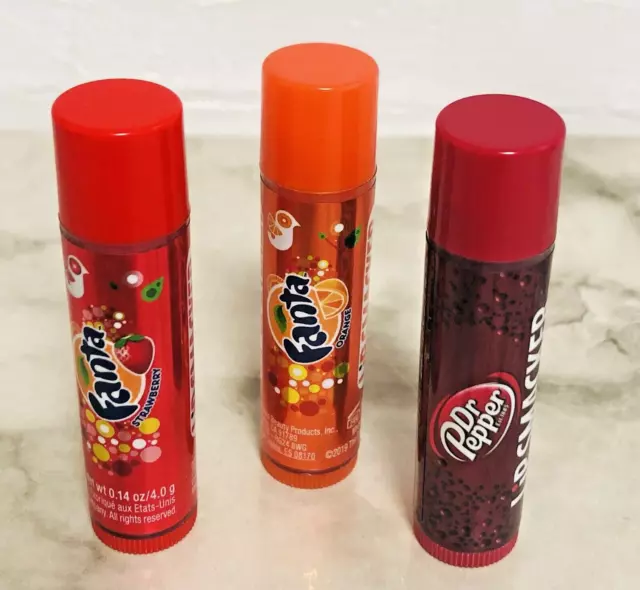 Lip Smacker Lip Balm Dr Pepper, Fanta Orange, Fanta Strawberry Set (0.14oz Each)