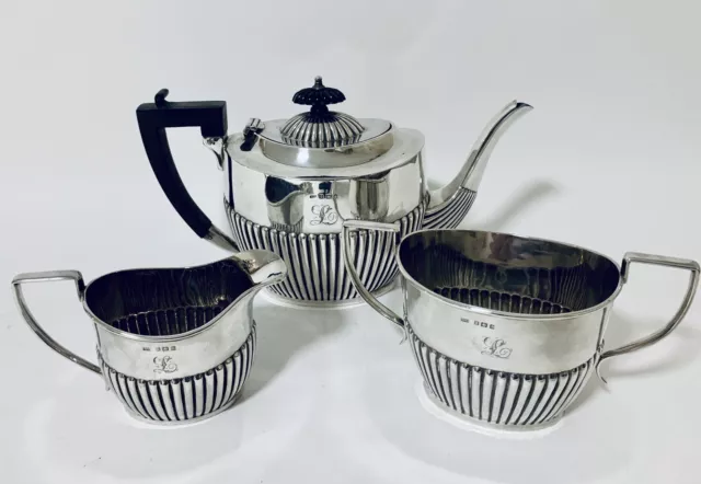 Antique Solid Sterling Silver Tea Set Service Teapot Sugar Bowl Milk Jug 1905