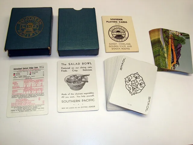Vintage Southern Pacific Lines Souvenir Playing Card Deck, 52+J+2EC+Box