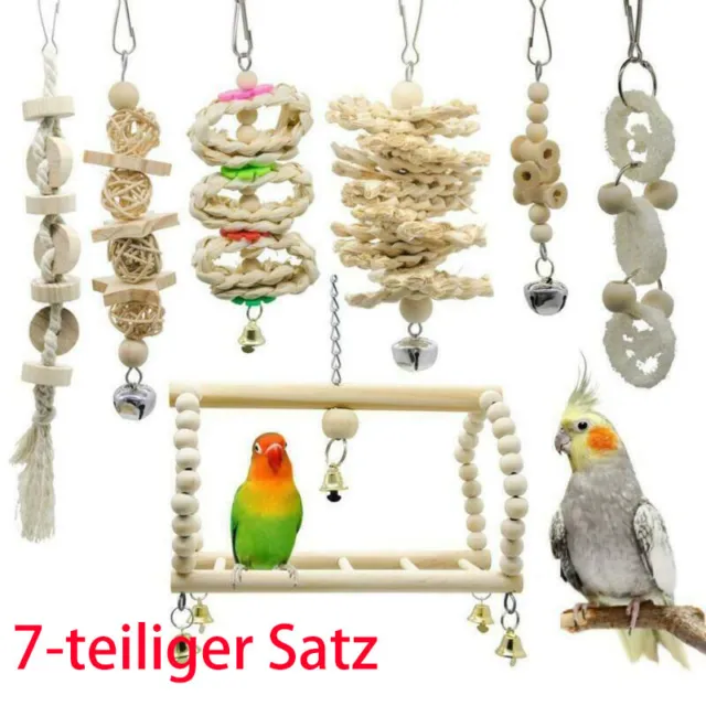 7 Haustier Vogel Papagei Sittich Wellensittich Hängematte Schaukel Spielzeug Set