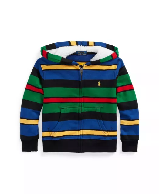 nwt $79 POLO RALPH LAUREN Boys Hoodie SWEATER 6 7 Striped Fleece Full-Zip