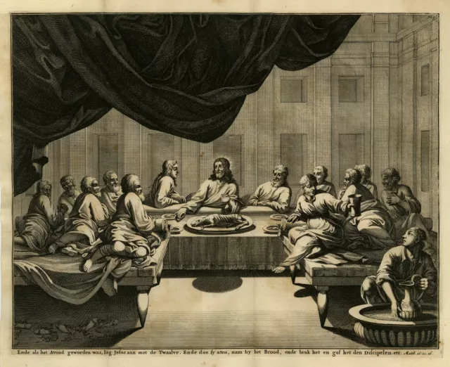 Antique Print-LAST SUPPER-JESUS CHRIST-12 DISCIPLES-Goeree-1690