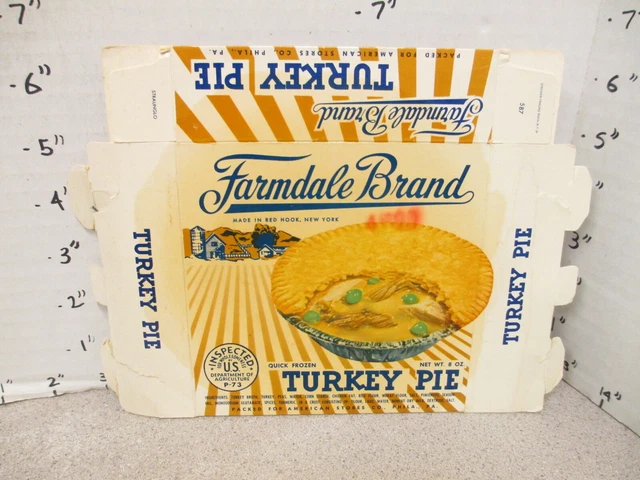 FARMDALE TV DINNER (1) box TURKEY PIE early 1960s frozen food Red Hook NY Y1