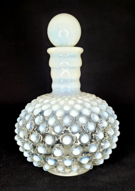 Vintage Fenton Glass White Hobnail Opalescent Perfume Bottle with Stopper