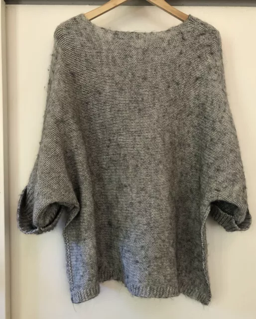 BERETTI WOMEN’S WOOL Blend Light Gray Knit Poncho Sweater Size S/M Made ...