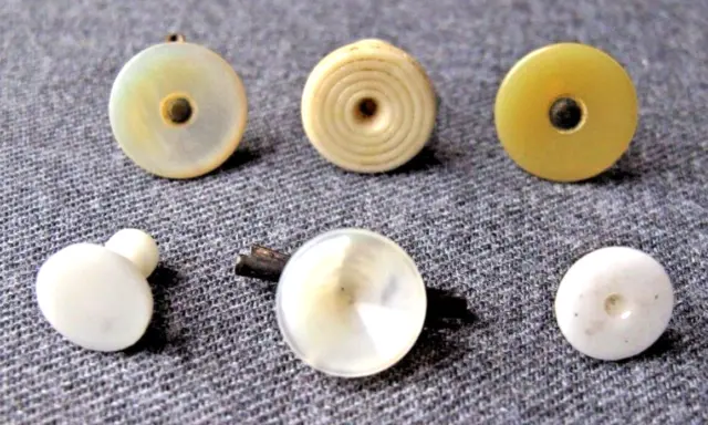 6 Antique Assorted Glass Mop Gold Filled & Golden Metal Tuxedo Buttons