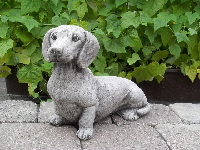 Steinfiguren Rauhaardackel – Frostsicher, 30 Cm Hoch, 26 Kg, Aus Steinguss Für Garten & Außenbereich, Grau