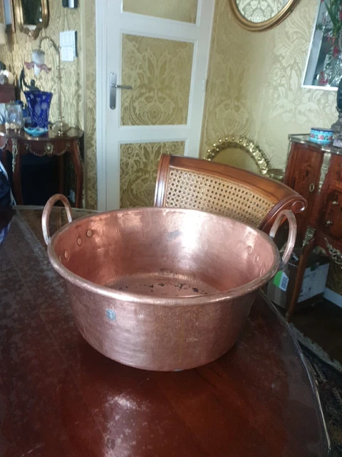Superbe grand confiturier cuivre bassine chaudron à confiture ancien authentique fonctionnel à saisir - Arts de la table