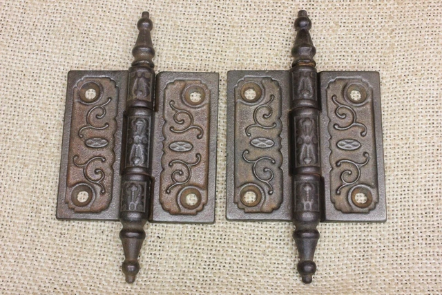 2 Old Door Hinges 2 1/2 X 2 1/2" Antique Steeple Tip Clean Vintage Cast Iron tar