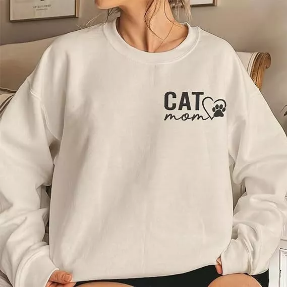 Custom Cat Mom Embroidered Sweatshirt, Personalized Cat Mom Crewneck Sweatshirt 3