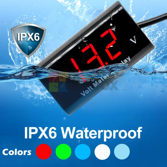 IPX6 Waterproof DC 12V Digital Blue/White LED Voltmeter Panel Volt Meter For Car