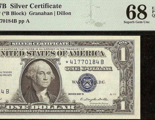 Star 1957B $1 Dollar Silver Certificate Blue Seal Note Superb Gem Pmg 68 Epq