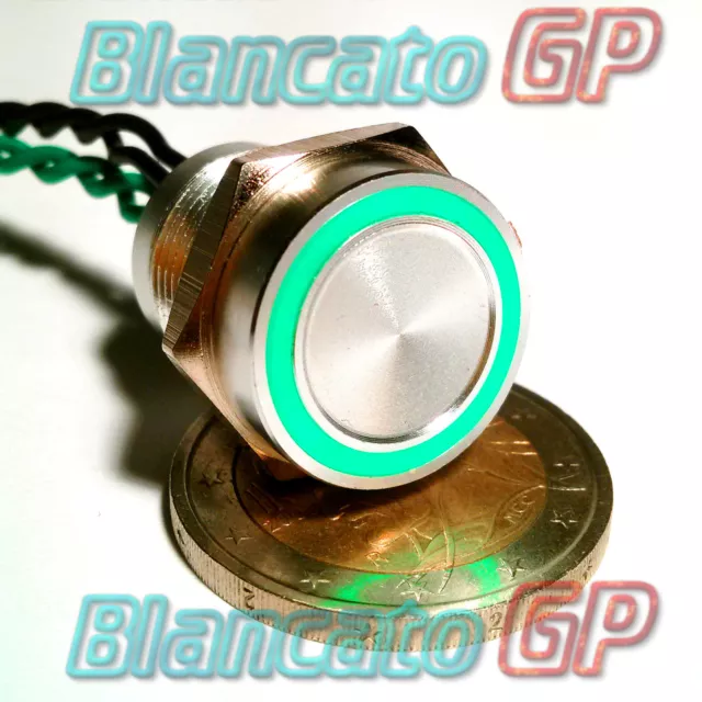 PULSANTE PIEZOELETTRICO 16mm LED VERDE 12V auto moto piezo switch interruttore