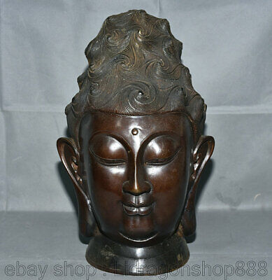 13,6 "Chine bouddhisme cuivre rouge Kwan-yin Guan Yin déesse tête sculpture