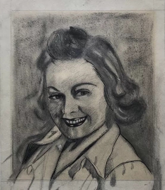 Dibujo Lateral Retrato Kecke Sonriente Mujer Joven Chica