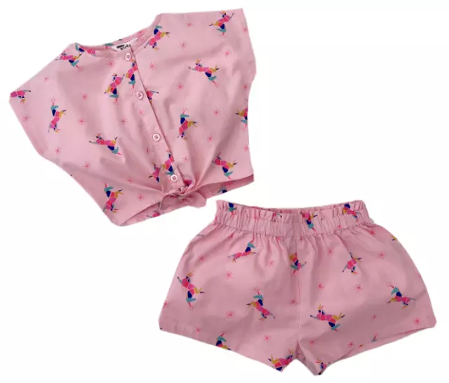 M&CO Abito Estivo Ragazze Bambino Abbinato Rosa Unicorno Top Set Coordinazione NUOVI