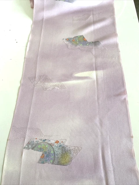 Vintage Japanese Kimono Silk Fabric, light Purple Floral Long Panel 160cm(63")