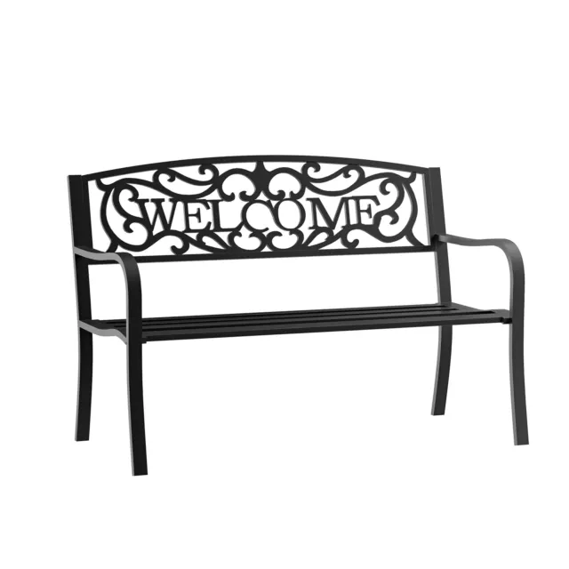 Outsunny Garden Bench Double Seat Park Steel Chair Garden Outdoor Metal Patio