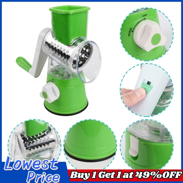 Cheese Grater Rotary Handheld Fruit Vegetable Slicer Shredder 3 Drum Blades