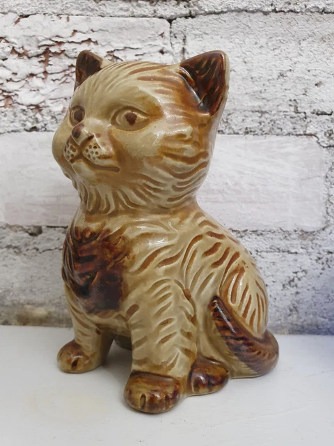 Vintage Ceramic Kitten Cat Coin Piggy Bank Money Box with Key Locks Germany 5.5"