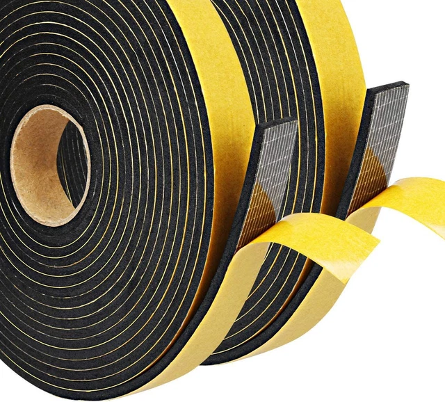 2 Rolls Door and Window Insulation Tape,Weather 2 1/8"x3/4"x16', Black