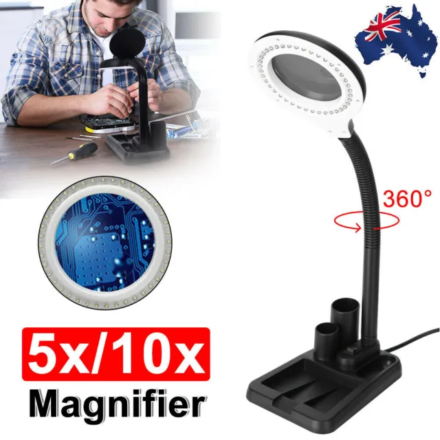 5X 10X Magnifying Lamp Crafts Glass Desk 40 LED Magnifier Light Reading DIY Tool