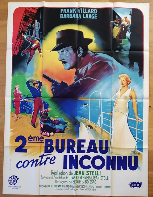 2EME BUREAU CONTRE INCONNU affiche cinema originale 160x120 cm LITHO '57