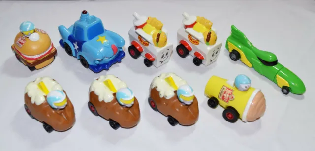 1990 - 1996 FAST FOOD RACERS Wendys Kids Meal Toys Pull Back Cars lot of 9