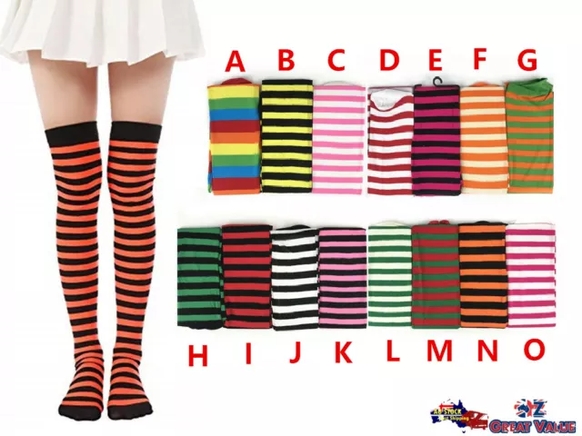 Striped Over The Knee Socks Ladies Girls Women Cheerleader Stockings 15216