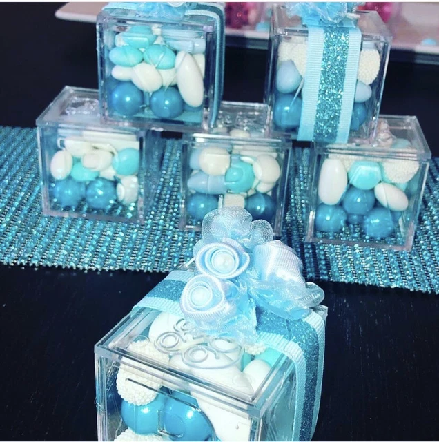 CRAFT AND PARTY Plastic clear cube Fillable Baby Shower Favor Deco. £6.
