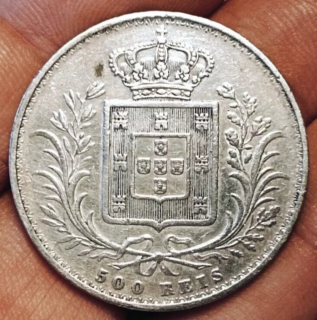 Portugal 500 reis 1871 coin (D. Luiz I; SILVER!)