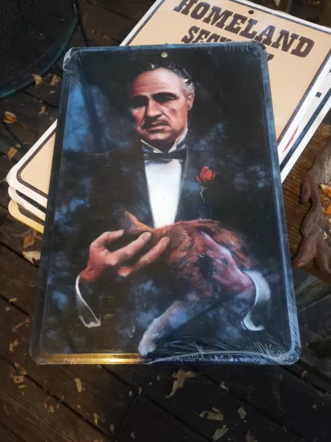 the GODFATHER with Cat / Marlon Brando    8x12 metal sign