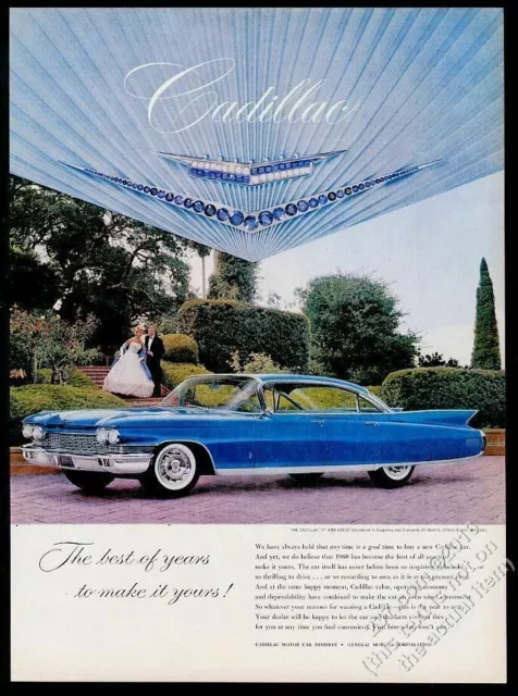 1960 Cadillac Sedan blue car photo vintage print ad