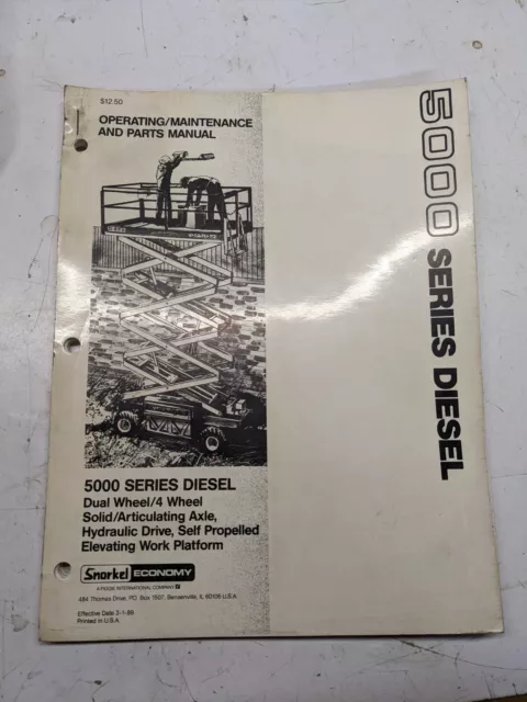 Snorkel Operation Maintenance Manual Work Platform 5000 Series 1989 Diesel