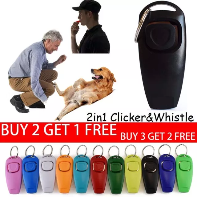 2IN1 cane clicker pipa allenamento Regno Unito, animale domestico cane-gatto, richiamo, abbaiare A ¬