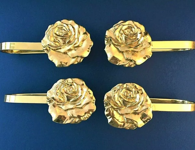 2 Pairs 7" solid Brass Rose Flower Drapery Curtain Tie Backs Tiebacks Holdbacks