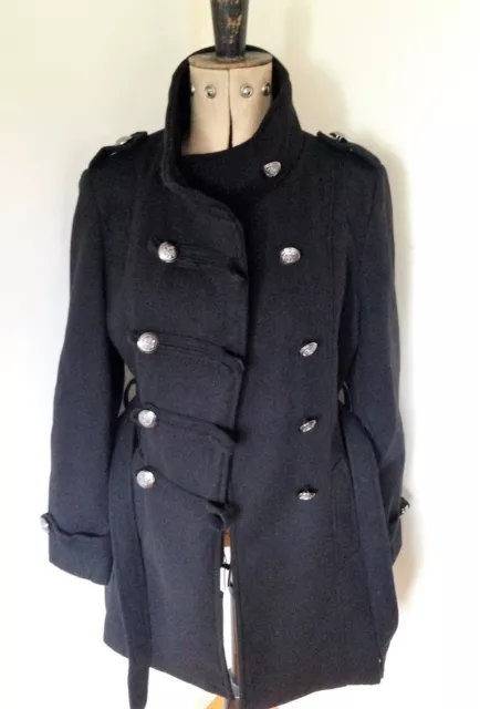 Ladies Black Double Breasted Military Style Coat Jacket  8 10 12 14 16 18 20 22