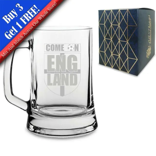 Engraved Football Tankard, Come On England Football Shield Design, Gift Boxed