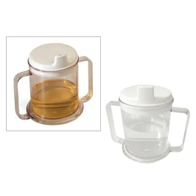 Wide Base Two Handled Mug with Lid 10oz Sippy Cup   Drinking Aid Cup .