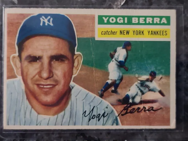 1956 Topps Yogi Berra Gray Back #110 Crease Top To Bottom Center, Displays Well
