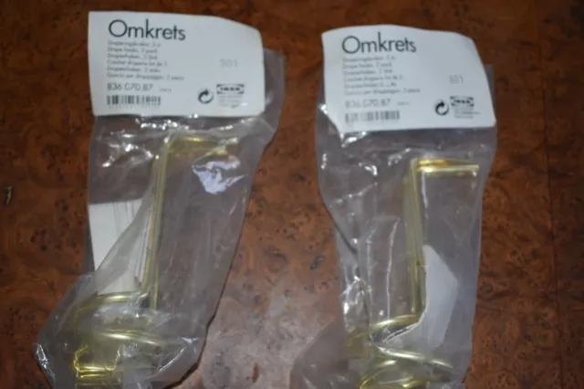 Two Sets of IKEA Gold Omkrets Drape Hooks Metal Drapery Swag Tie Back - 4 Hooks