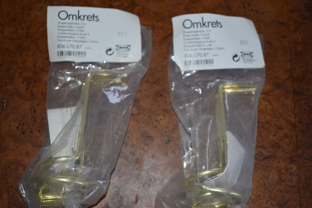 Two Sets of IKEA Gold Omkrets Drape Hooks Metal Drapery Swag Tie Back - 4 Hooks