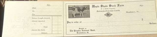 Circa 1920 Maple Shade Stock Farm Brattleboro VT Holstein-Friesian Sample Check