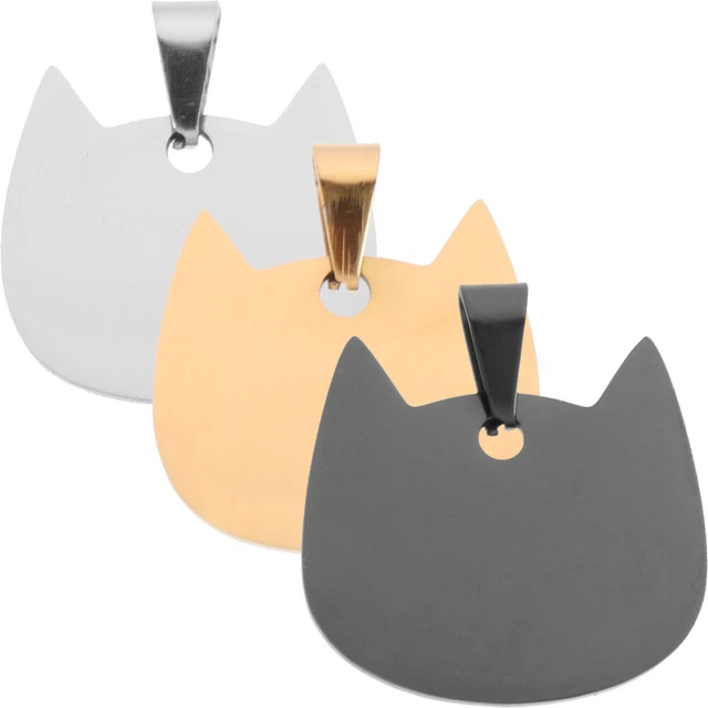 3 piezas cuello de mascota en forma de gato nombre etiquetas acero inoxidable cuello de mascota personalizado